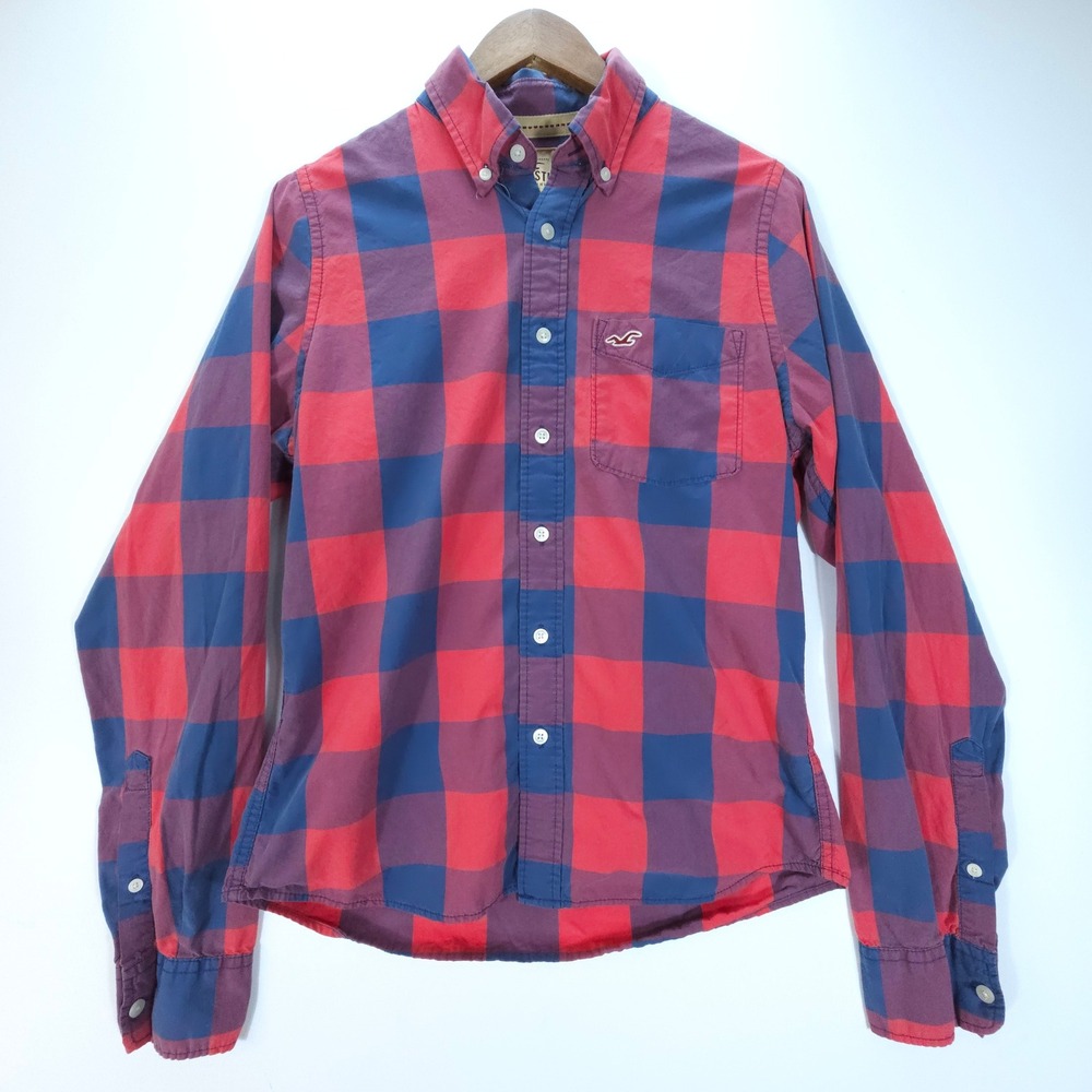 Y2K Hollister Shirt Mens Large Red Blue Plaid Flannel‎ Style Cotton Streetwear